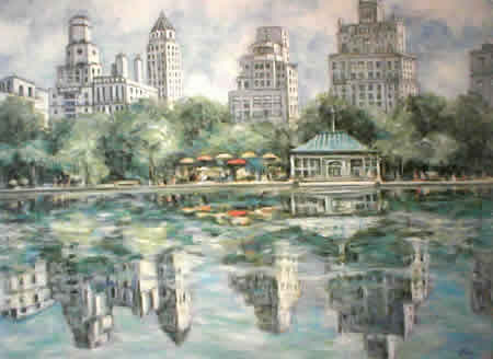 Boat Pond, Central Park - American Impressionist art by M. A. Miles