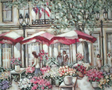 The Flower Market - American Impressionist art by M. A. Miles